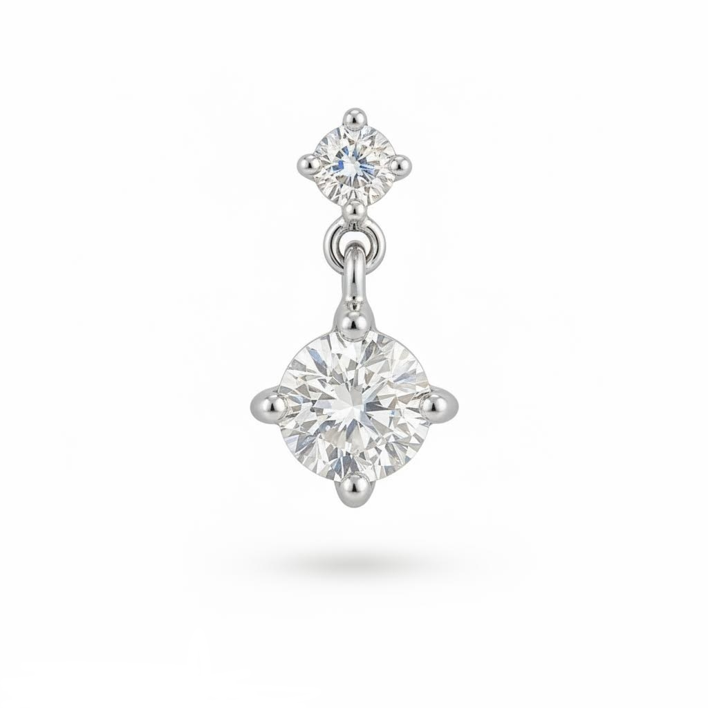 14K white gold dangle CZ flatback earring on white background 