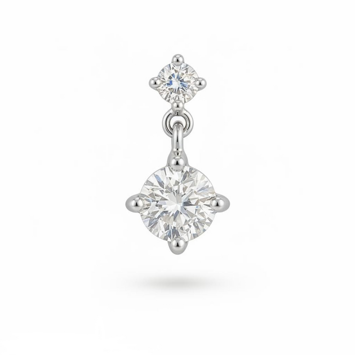 14K white gold dangle CZ flatback earring on white background 