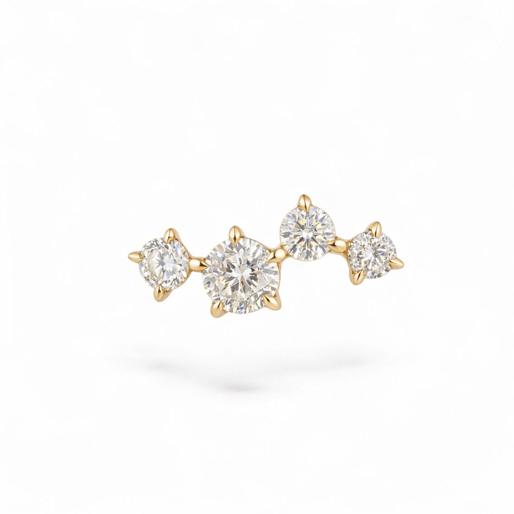 14K yellow gold 4CZ flatback earring featuring four round cubic zirconia stones against a white background