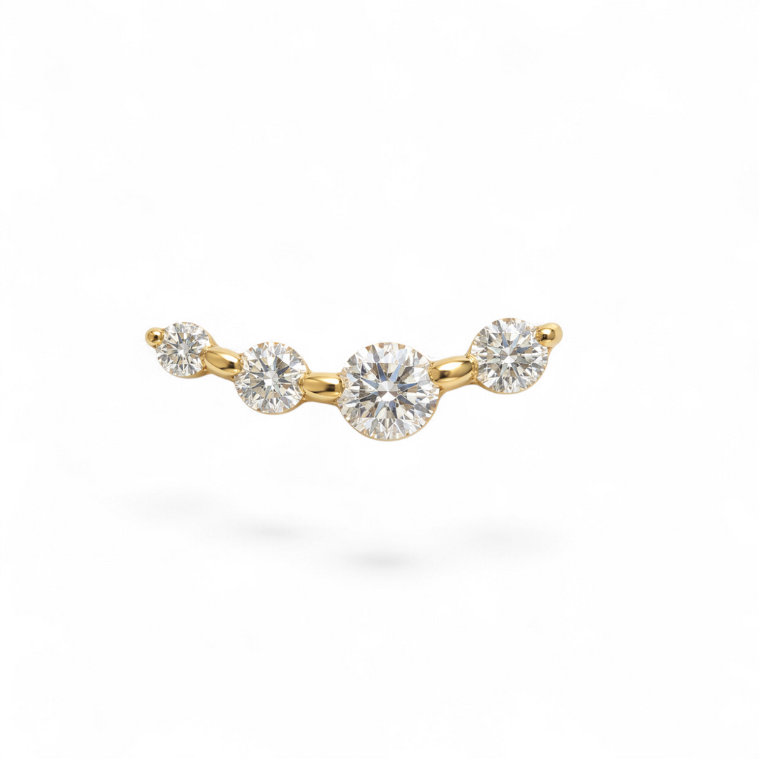 14K yellow gold curve CZ flatback earring featuring a gently curved row of stones.
