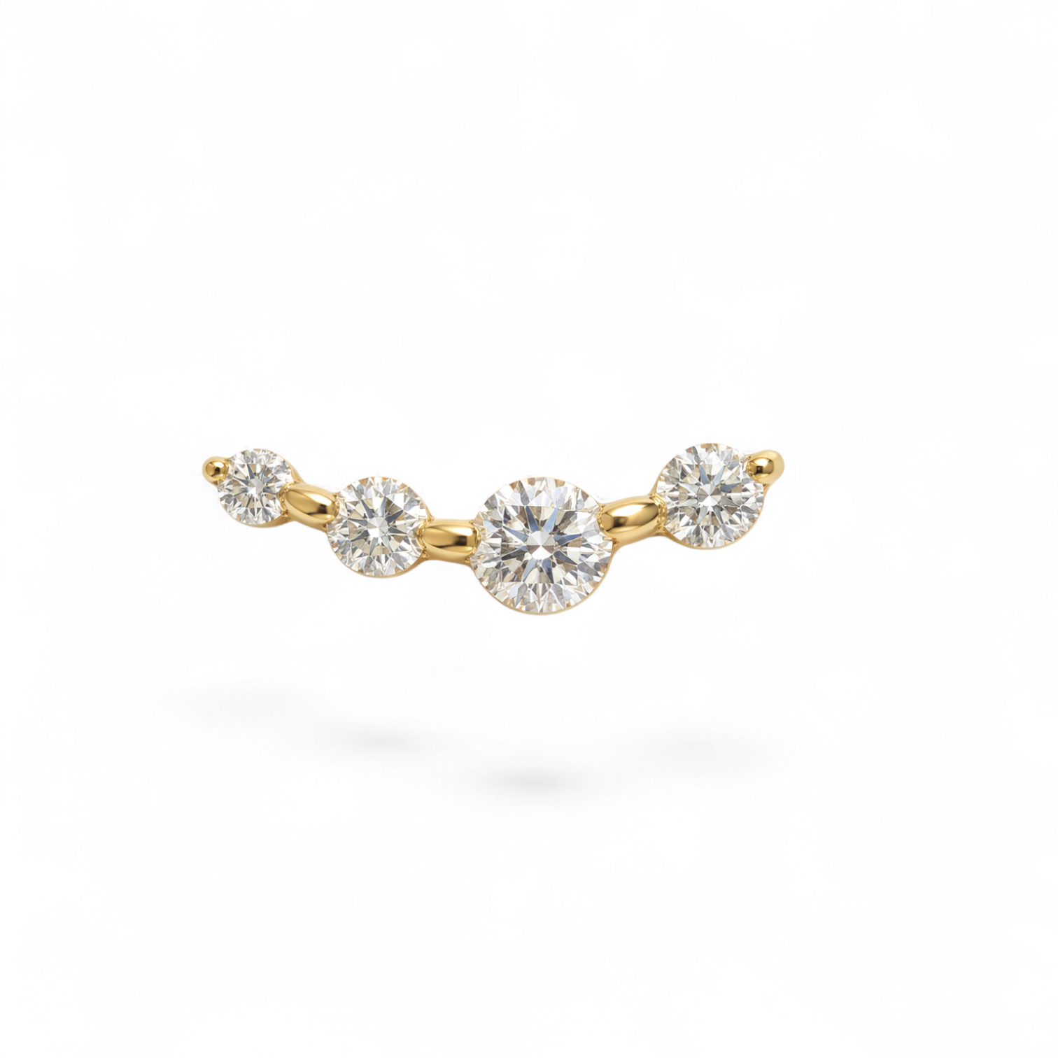 14K yellow gold curve CZ flatback earring featuring a gently curved row of stones.