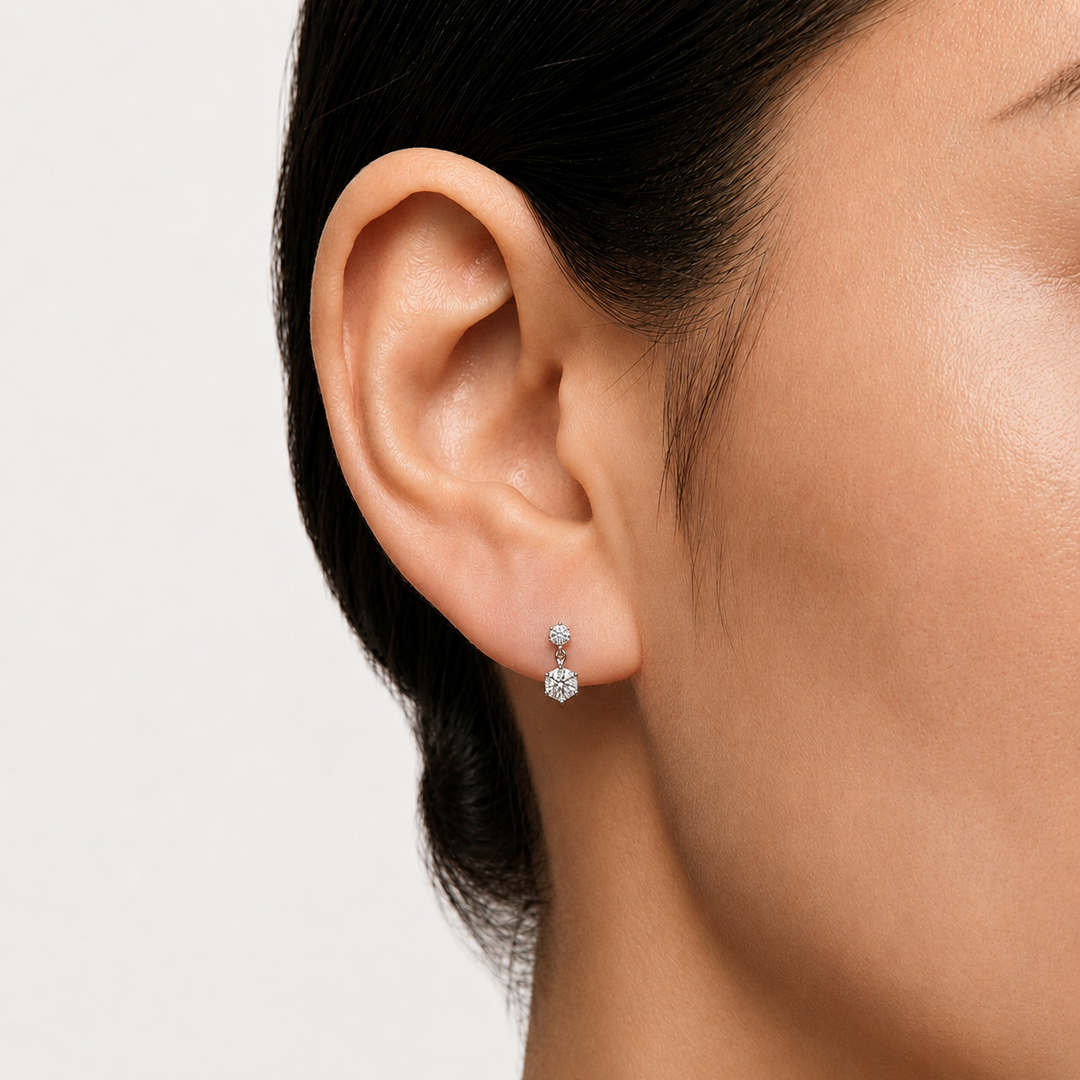 14K White Gold Dangle CZ Flatback Earring