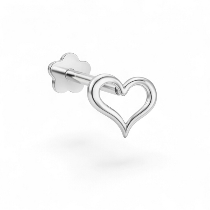 Petite 14K white gold heart flatback earring with a smooth, minimal heart silhouette.