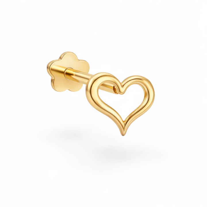 Petite 14K yellow gold heart flatback earring with a smooth, minimal heart silhouette.