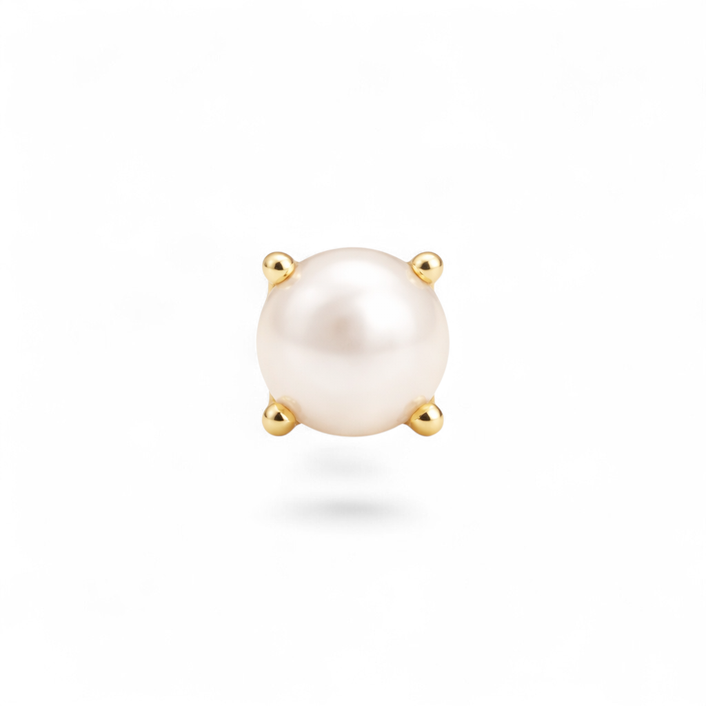 Single pearl earring with gold setting on a white background