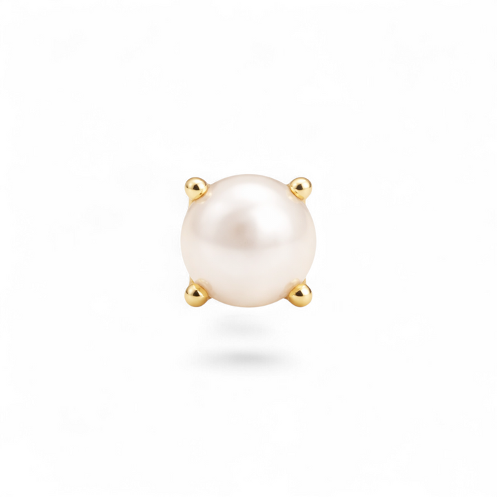 Single pearl earring with gold setting on a white background