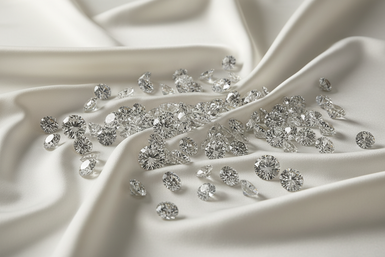 add a pile of diamonds on an ivory silk sheet