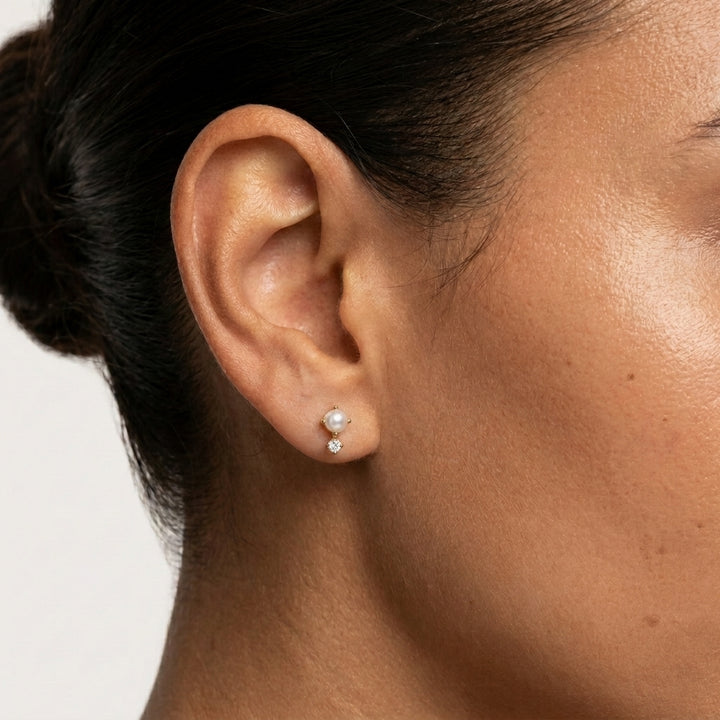 14K Gold Pearl CZ Flatback Earring