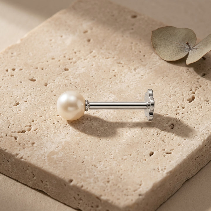 14K White Gold Swarovski Glass Pearl Flatback Earring