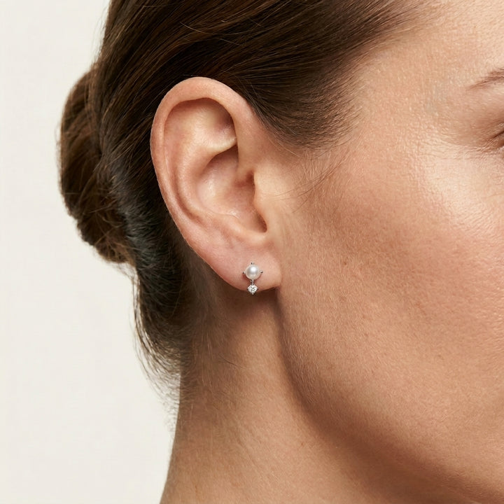 14K White Gold Pearl CZ Flatback Earring