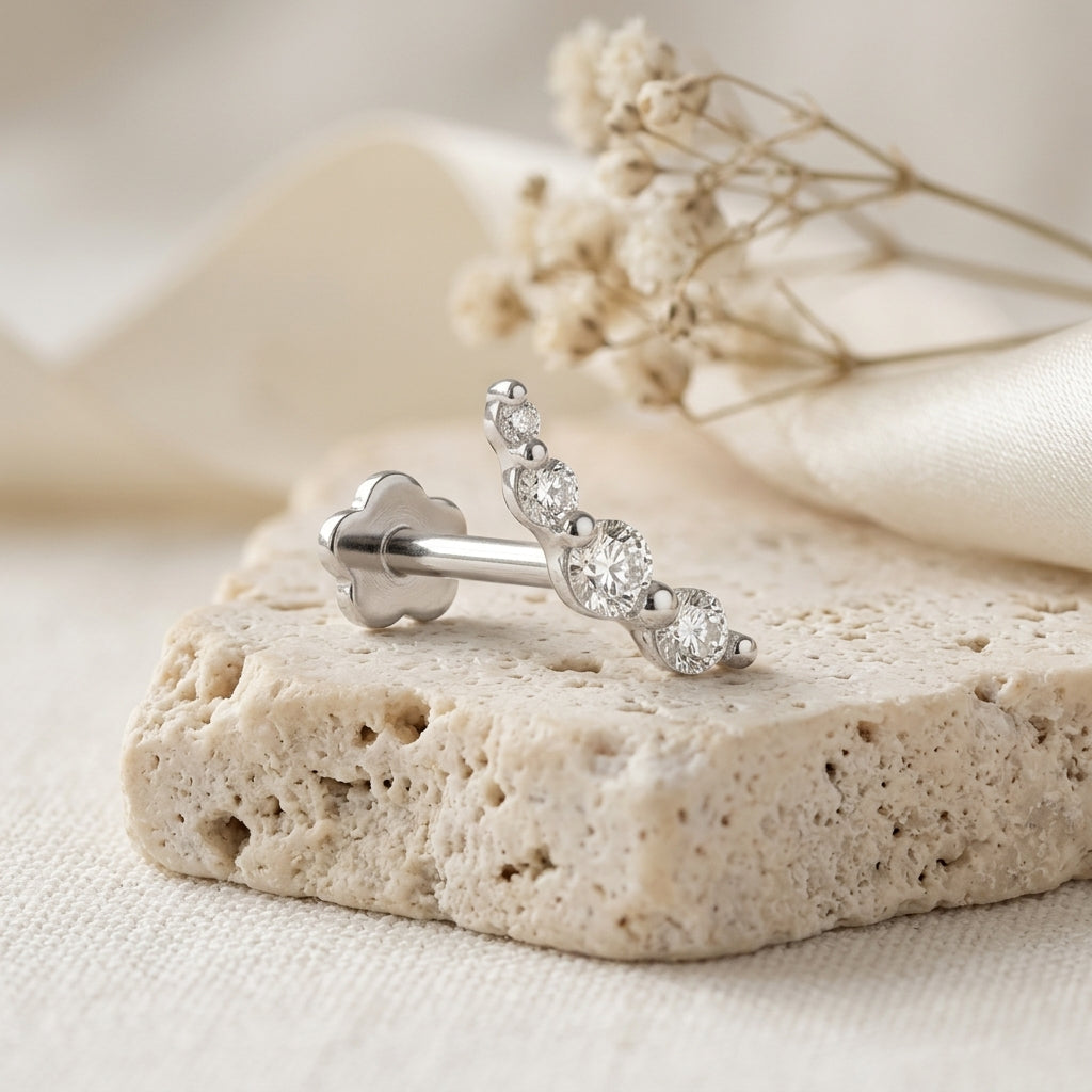 14K White Gold Curve CZ Flatback Earring