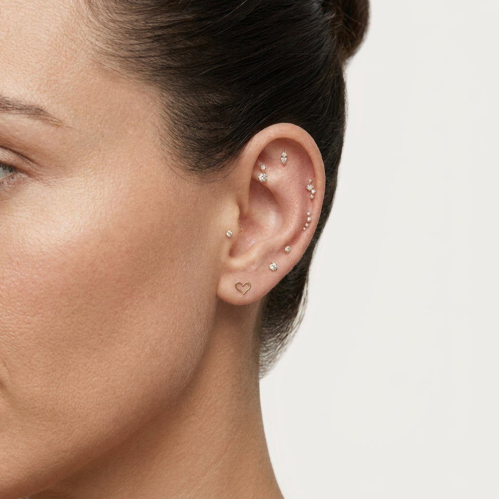 14K White Gold Curve CZ Flatback Earring