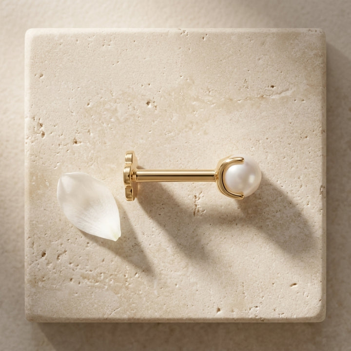14K Gold Freshwater Pearl Flatback Earring - 3mm