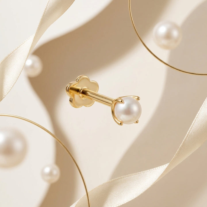 14K Gold Freshwater Pearl Flatback Earring - 3mm