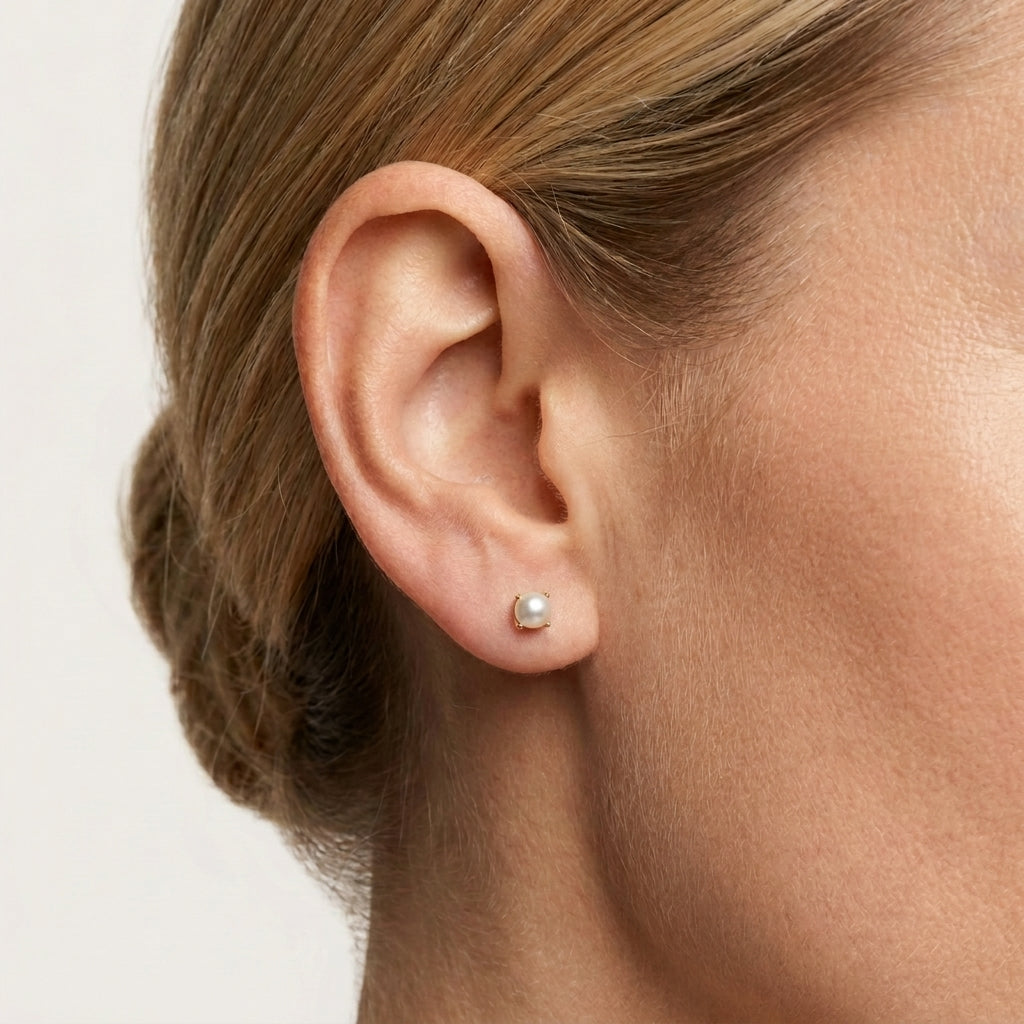 14K Gold Freshwater Pearl Flatback Earring - 3mm