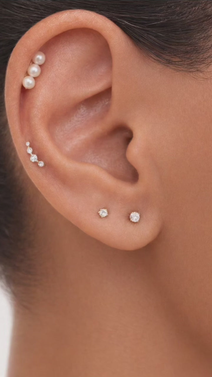 14K Gold Curve CZ Flatback Earring