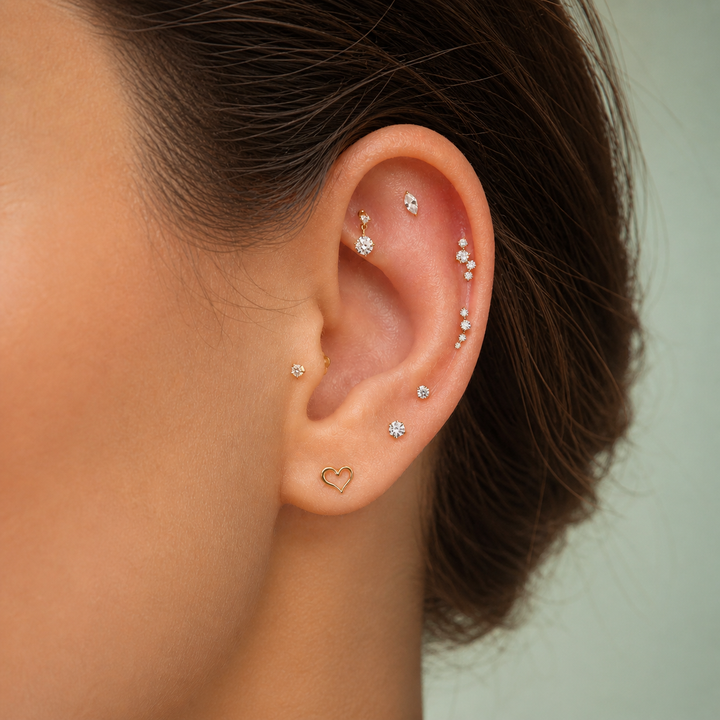 14K Gold Heart Flatback Earring