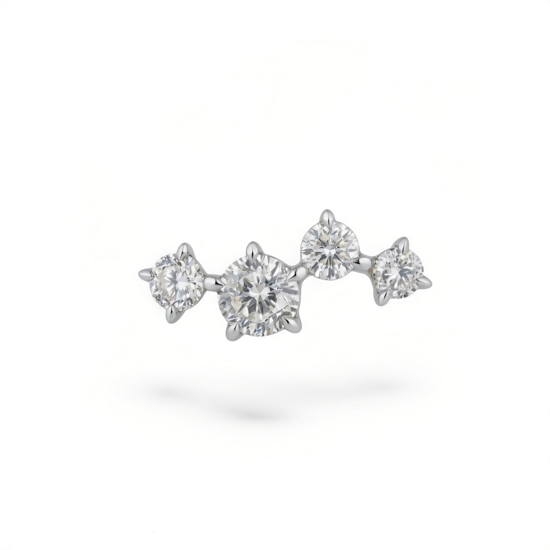 14K White Gold 4CZ Flatback Earring