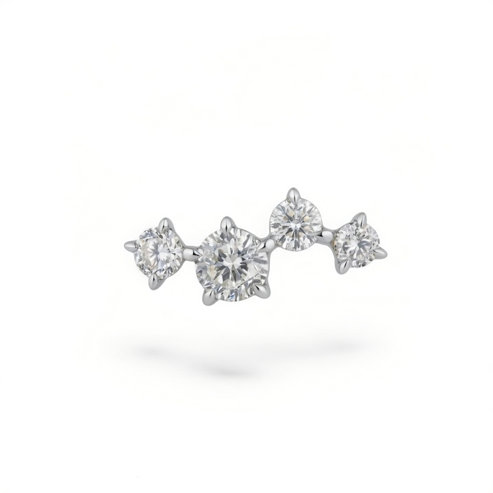 14K White Gold 4CZ Flatback Earring