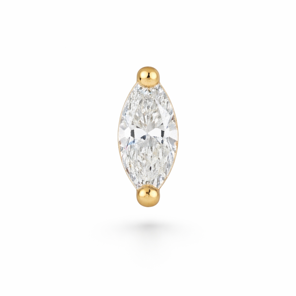 14K Gold Marquise Cut CZ Flatback Earring