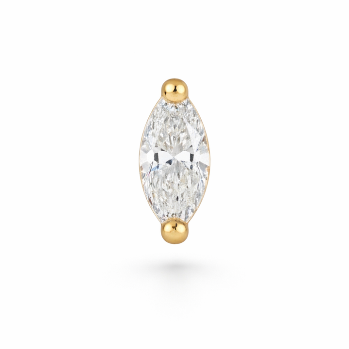 14K Gold Marquise Cut CZ Flatback Earring