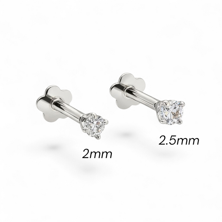 14K White Gold Baby Solitaire Flatback Earring - 2mm