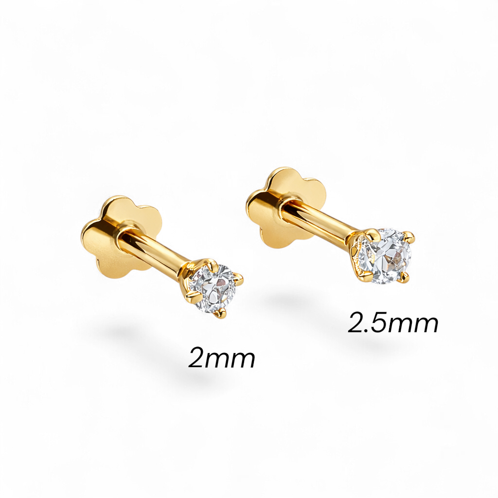 14K Gold Baby Solitaire Flatback Earring - 2.5mm
