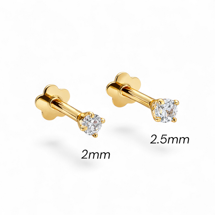 14K Gold Baby Solitaire Flatback Earring - 2.5mm